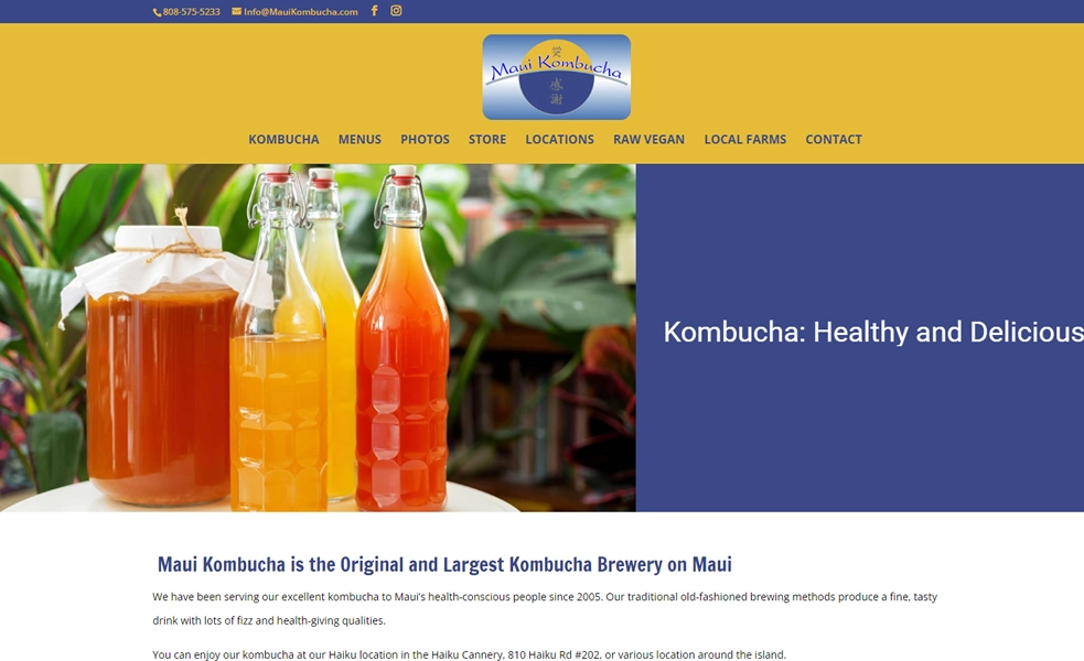 Maui Kombucha website, Maui Web Designs